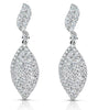 LARGE 1.21CT DIAMOND 14KT WHITE GOLD 3D DOUBLE LEAF PAVE FUN HANGING EARRINGS