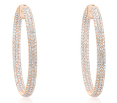 ESTATE 11.3CT DIAMOND 18KT YELLOW GOLD 3D 3 ROW INSIDE OUT HOOP HANGING EARRINGS
