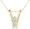 1.0CT DIAMOND 14KT YELLOW GOLD 3D ROUND 3 STONE JOURNEY V SHAPE FLOATING PENDANT