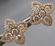 ESTATE LARGE .90CT DIAMOND 14KT ROSE GOLD 3D 4 LEAF CLOVER FLOWER STUD EARRINGS