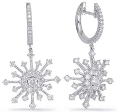 ESTATE 1.26CT DIAMOND 14KT WHITE GOLD CLASSIC SNOWFLAKE HUGGIE HANGING EARRINGS
