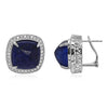 LARGE 40.06CT DIAMOND & AAA TANZANITE 18KT WHITE GOLD 3D SQUARE CUSHION EARRINGS