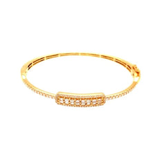 1.07CT DIAMOND 18KT YELLOW GOLD ROUND & BAGUETTE RECTANGULAR BAR BANGLE BRACELET
