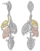 ESTATE LARGE 3.46CT DIAMOND 14KT TRI COLOR GOLD MULTI LEAF FUN HANGING EARRINGS