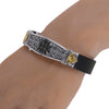 18K YELLOW GOLD & 925 SILVER AAA BLACK SPINEL CROSS 3D FILIGREE RUBBER BRACELET
