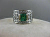 ANTIQUE WIDE 1.25CTW OLD MINE CUT DIAMOND EMERALD 14K GOLD BAND RING 12MM #2008