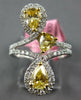 LARGE 1.56CT WHITE & FANCY YELLOW DIAMOND 18KT 2 TONE GOLD PEAR SHAPE LOVE RING
