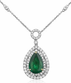 ESTATE 4.37CT DIAMOND & AAA EMERALD 18K 2 TONE GOLD CIRCLE OF LIFE HALO NECKLACE