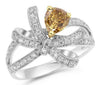 LARGE 1.15CT WHITE & FANCY YELLOW DIAMOND 18K WHITE GOLD PEAR SHAPE & ROUND RING