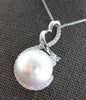 LARGE .36CT DIAMOND & SOUTH SEA PEARL 18KT WHITE GOLD LOVE KNOT FLOATING PENDANT