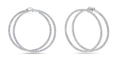 ESTATE 3.30CT DIAMOND 18KT WHITE GOLD 3D DOUBLE HOOP SIDEWAYS HANGING EARRINGS