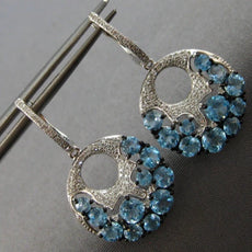 LARGE 3.98CT DIAMOND & AAA BLUE TOPAZ 14K WHITE GOLD CIRCULAR LEVERBACK EARRINGS