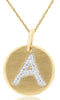 0.06CT DIAMOND 14KT YELLOW GOLD A INITIAL MATTE & SHINY CIRCULAR FLOATING PENDANT