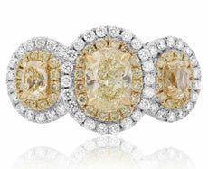 LARGE 2.78CT WHITE & FANCY YELLOW DIAMOND 18KT 2 TONE GOLD OVAL ENGAGEMENT RING