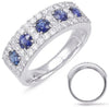 WIDE 1.38CT DIAMOND & AAA SAPPHIRE 14K WHITE GOLD ROUND 5 STONE ANNIVERSARY RING