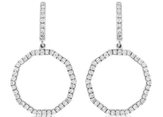 ESTATE .90CT DIAMOND 14KT WHITE GOLD 3D OCTAGON CIRCLE OF LIFE HANGING EARRINGS