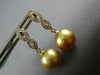 .15CT DIAMOND & AAA GOLDEN SOUTH SEA PEARL 18K YELLOW GOLD LOVE HANGING EARRINGS