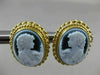 ANTIQUE 18KT YELLOW GOLD HANDCRAFTED BLUE OVAL LADY CAMEO EARRINGS #18785