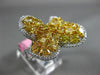 ESTATE LARGE 4.12CT WHITE & FANCY YELLOW DIAMOND 18K 2 TONE GOLD 3D FLOWER RING