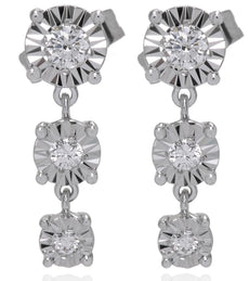 ESTATE .22CT DIAMOND 18K WHITE GOLD PAST PRESENT FUTURE JOURNEY HANGING EARRINGS