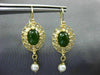 ANTIQUE JADE & SOUTH SEA PEARL 14K YELLOW GOLD 3D FILIGREE OVAL HANGING EARRINGS