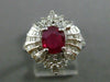 ESTATE LARGE 2.37CT DIAMOND & RUBY 18KT WHITE GOLD FLOWER ENGAGEMENT RING #25401