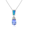 ESTATE .86CT DIAMOND & AAA TANZANITE & OPAL 14KT WHITE GOLD OVAL & ROUND PENDANT