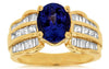 ESTATE LARGE 3.85CT DIAMOND & AAA TANZANITE 14K YELLOW GOLD OVAL ENGAGEMENT RING