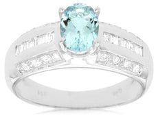 1.08CT DIAMOND & AAA AQUAMARINE 14KT WHITE GOLD 3D CLASSIC OVAL ENGAGEMENT RING