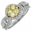 ESTATE 1.2CT WHITE & FANCY YELLOW DIAMOND 14K WHITE GOLD CLUSTER ENGAGEMENT RING