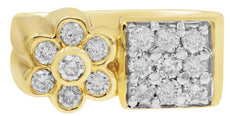 ESTATE .92CT DIAMOND 14KT YELLOW GOLD 3D FLOWER SQUARE BEZEL ETOILE FUN RING