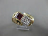 ANTIQUE .95CT OLD MINE DIAMOND & RUBELLITE 14K 2 TONE GOLD SWIRL MENS RING 19295
