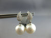 ESTATE .22CT DIAMOND & AAA SOUTH SEA PEARL 18K WHITE GOLD LEAF HANGING EARRINGS