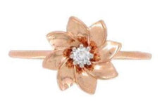 ESTATE .04CT DIAMOND 14KT ROSE GOLD 3D CLASSIC FLOWER SOLITAIRE FUN RING