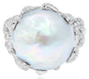 EXTRA LARGE 2.4CT DIAMOND & AAA SOUTH SEA PEARL 18KT WHITE GOLD HANDCRAFTED RING