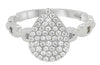 ESTATE .33CT DIAMOND 14KT WHITE GOLD 3D ROUND PAVE PEAR SHAPE LOVE KNOT FUN RING