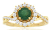 1.04CT DIAMOND & AAA EMERALD 14KT YELLOW GOLD 3D HALO INFINITY FLOWER LOVE RING