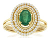 1.03CT DIAMOND & AAA EMERALD 14KT YELLOW GOLD OVAL & ROUND DOUBLE HALO FUN RING