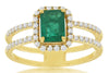 1.3CT DIAMOND & AAA EMERALD 14KT YELLOW GOLD 3D BAGUETTE & ROUND ENGAGEMENT RING