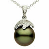 ESTATE .16CT DIAMOND & AAA TAHITIAN PEARL 14KT WHITE GOLD ROUND PAVE 3D PENDANT