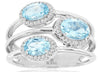 WIDE 1.7CT DIAMOND & AAA AQUAMARINE 14KT WHITE GOLD OVAL & ROUND 3 ROW LOVE RING