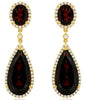 17.75CT DIAMOND & AAA GARNET 14KT YELLOW GOLD 3D OVAL TEAR DROP HANGING EARRINGS