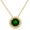 0.63CT DIAMOND & AAA RUSSALITE 14KT YELLOW GOLD ROUND HALO LOVE FLOATING PENDANT