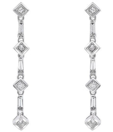 .76CT DIAMOND 18KT WHITE GOLD PRINCESS & BAGUETTE CHANNEL BEZEL HANGING EARRINGS
