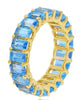 7.95CT AAA BLUE TOPAZ 14K YELLOW GOLD EMERALD CUT SHARED PRONG ETERNITY FUN RING
