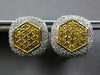 LARGE 1.74CT WHITE & CANARY DIAMOND 18KT YELLOW GOLD 3D HEXAGON CLIP ON EARRINGS