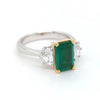 2.72CT DIAMOND & AAA EMERALD 18K 2 TONE GOLD EMERALD CUT 3 STONE ENGAGEMENT RING