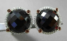 ESTATE 27.01CTW AAA SMOKY BLUE TOPAZ & DIAMOND 14KT WHITE GOLD CLIP ON EARRINGS