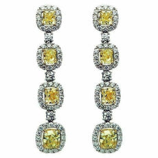 ESTATE 8.69CT WHITE & FANCY YELLOW DIAMOND 18K 2 TONE GOLD ROUND SQUARE EARRINGS