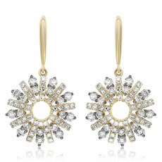 ESTATE .30CT DIAMOND 14KT YELLOW GOLD 3D SUNBURST FLOWER FUN HANGING EARRINGS